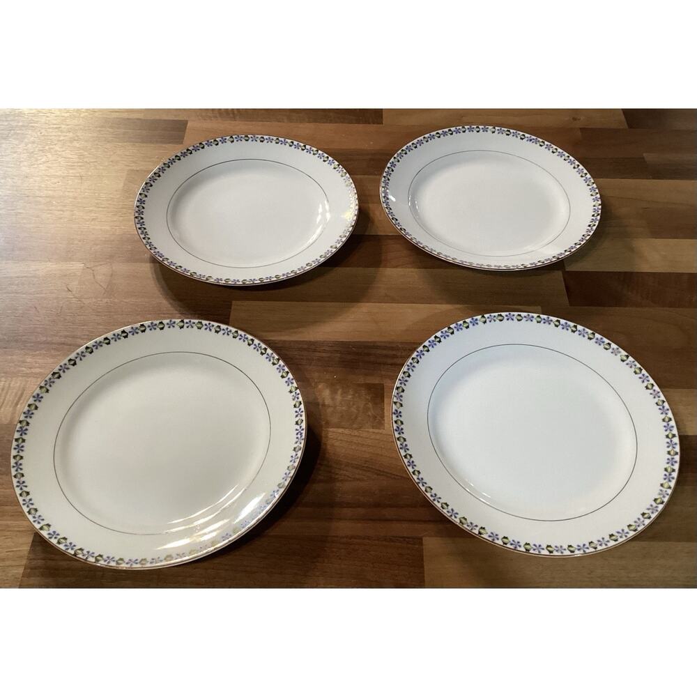 Noritake China Nippon 4 Appetizer Salad Plates 7.5”Blue Cornflowers Green Leaves